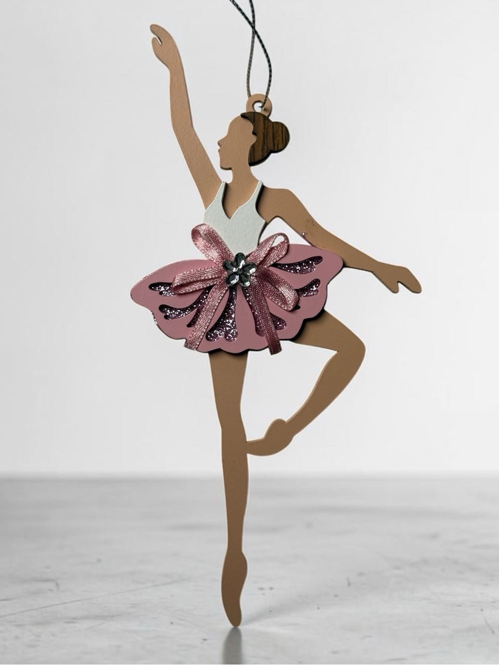 Wooden Ballerina Christmas Ornament Pink Glitter Tutu ✨🩰